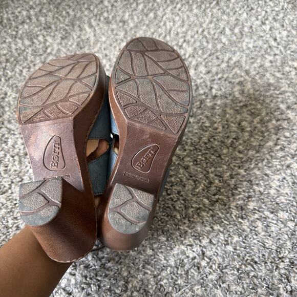 BORN WEKIVA Blue Leather Open Toe Slingback Pumps Sandals Block Heel Sz 7 Chunky - Picture 6 of 11